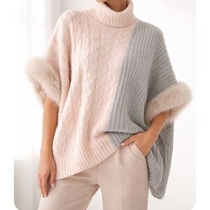 Mitchie's Wool Knit Fox Fur Turtleneck Poncho One Size
Oversized Neutral Sweater